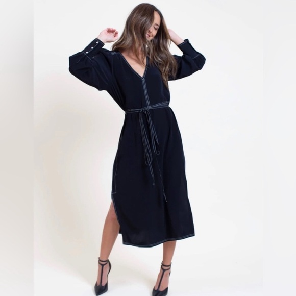 Something Navy Black Midi Dress Long Sleeve Size Large L - Picture 1 of 7